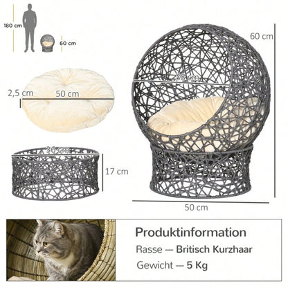 PawHut Katzenhöhle mit weichem Kissen, 2-teilig | Gemütlicher Katzenkorb & Schlafhaus für Katzen | Waschbar, 50x50x60 cm (LxBxH), Anthrazit