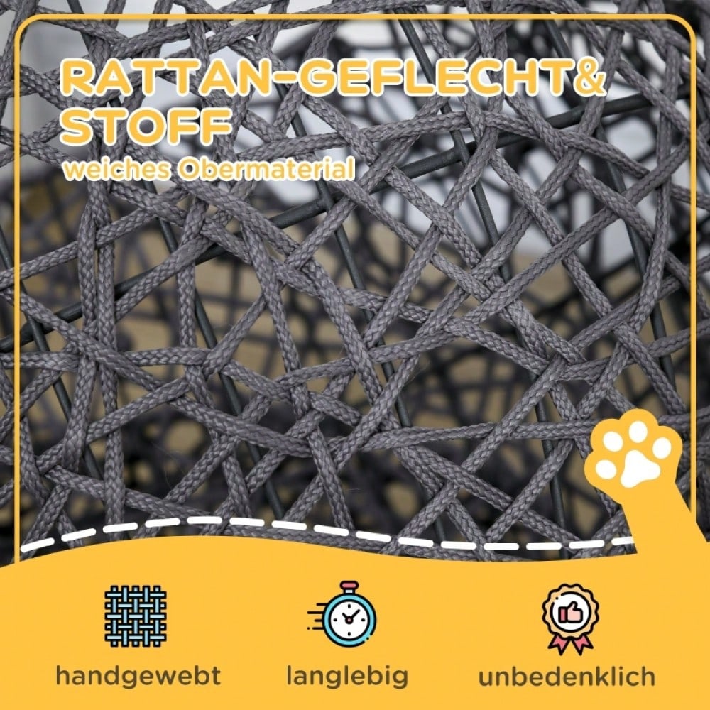 PawHut Katzenhöhle mit weichem Kissen, 2-teilig | Gemütlicher Katzenkorb & Schlafhaus für Katzen | Waschbar, 50x50x60 cm (LxBxH), Anthrazit