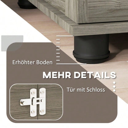 PawHut Hundebox mit weichem Liegekissen & Holzoptik | Transportbox und Schlafkorb für Hunde bis 20 kg (50 cm Körperlänge) | Metallkäfig, 80x56x63 cm, grau