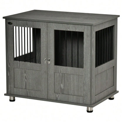 PawHut Hundebox & Hundehütte mit Schloss und Magnettür | Große Transportbox & Hundehaus mit Fenster für große Hunde  | Sicherheitskäfig, 85x55x75 cm, grau