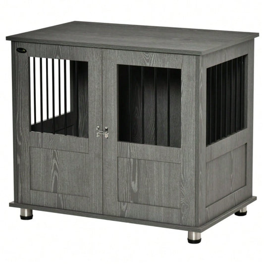 PawHut Hundebox & Hundehütte mit Schloss und Magnettür | Große Transportbox & Hundehaus mit Fenster für große Hunde  | Sicherheitskäfig, 85x55x75 cm, grau