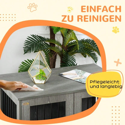 PawHut Hundebox & Hundehütte mit Schloss und Magnettür | Große Transportbox & Hundehaus mit Fenster für große Hunde  | Sicherheitskäfig, 85x55x75 cm, grau