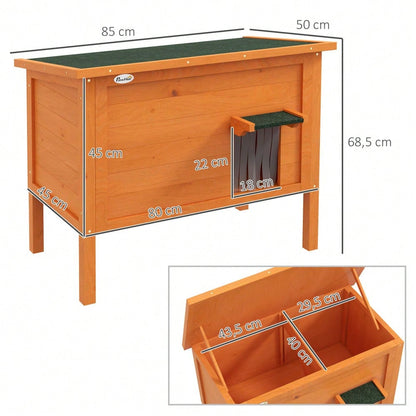 PawHut Outdoor Katzenhaus aus Holz mit Isolierung | Wetterfeste, isolierte Katzenhütte mit Türvorhang & erhöhtem Design | Für Kleintiere, 60x60x81.5 cm, orange
