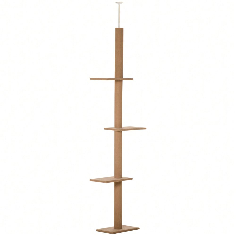 PawHut Höhenverstellbarer Kratzbaum für Katzen 228-260cm | Kletterbaum & Spielbaum mit mehreren Ebenen zum Klettern, Spielen und Ausruhen | Aus massivem Holz, hellbraun, 43x27x228-260cm