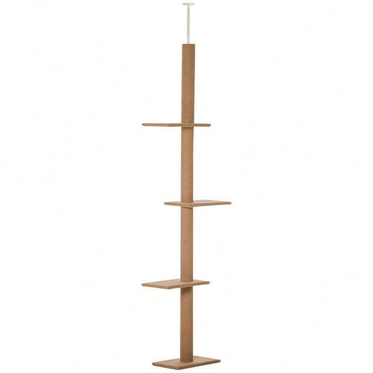 PawHut Höhenverstellbarer Kratzbaum für Katzen 228-260cm | Kletterbaum & Spielbaum mit mehreren Ebenen zum Klettern, Spielen und Ausruhen | Aus massivem Holz, hellbraun, 43x27x228-260cm