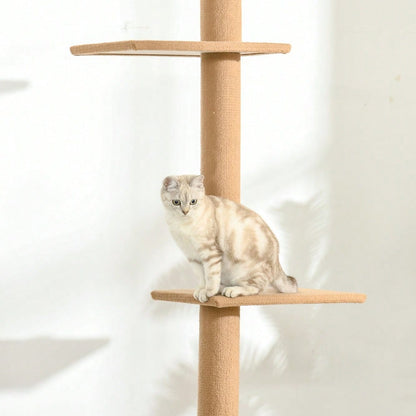 PawHut Höhenverstellbarer Kratzbaum für Katzen 228-260cm | Kletterbaum & Spielbaum mit mehreren Ebenen zum Klettern, Spielen und Ausruhen | Aus massivem Holz, hellbraun, 43x27x228-260cm