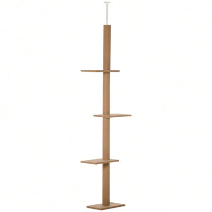 PawHut Höhenverstellbarer Kratzbaum für Katzen 228-260cm | Kletterbaum & Spielbaum mit mehreren Ebenen zum Klettern, Spielen und Ausruhen | Aus massivem Holz, hellbraun, 43x27x228-260cm