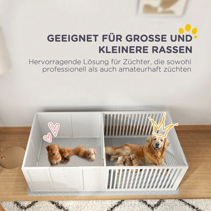 PawHut Welpenauslauf mit wasserdichtem Pinkelkissen & verstellbarer Tür | Wurfkiste und Laufstall für kleine bis große Hunderassen | Welpengehege mit robustem Design