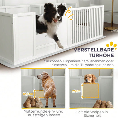 PawHut Welpenauslauf mit wasserdichtem Pinkelkissen & verstellbarer Tür | Wurfkiste und Laufstall für kleine bis große Hunderassen | Welpengehege mit robustem Design