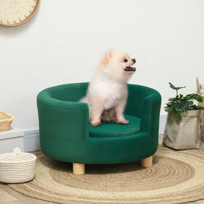 PawHut Hundesofa mit weichem Bezug & Holzbeinen | Elegantes Hundebett mit waschbarer Hülle | 65x64x37 cm (LxBxH), beige