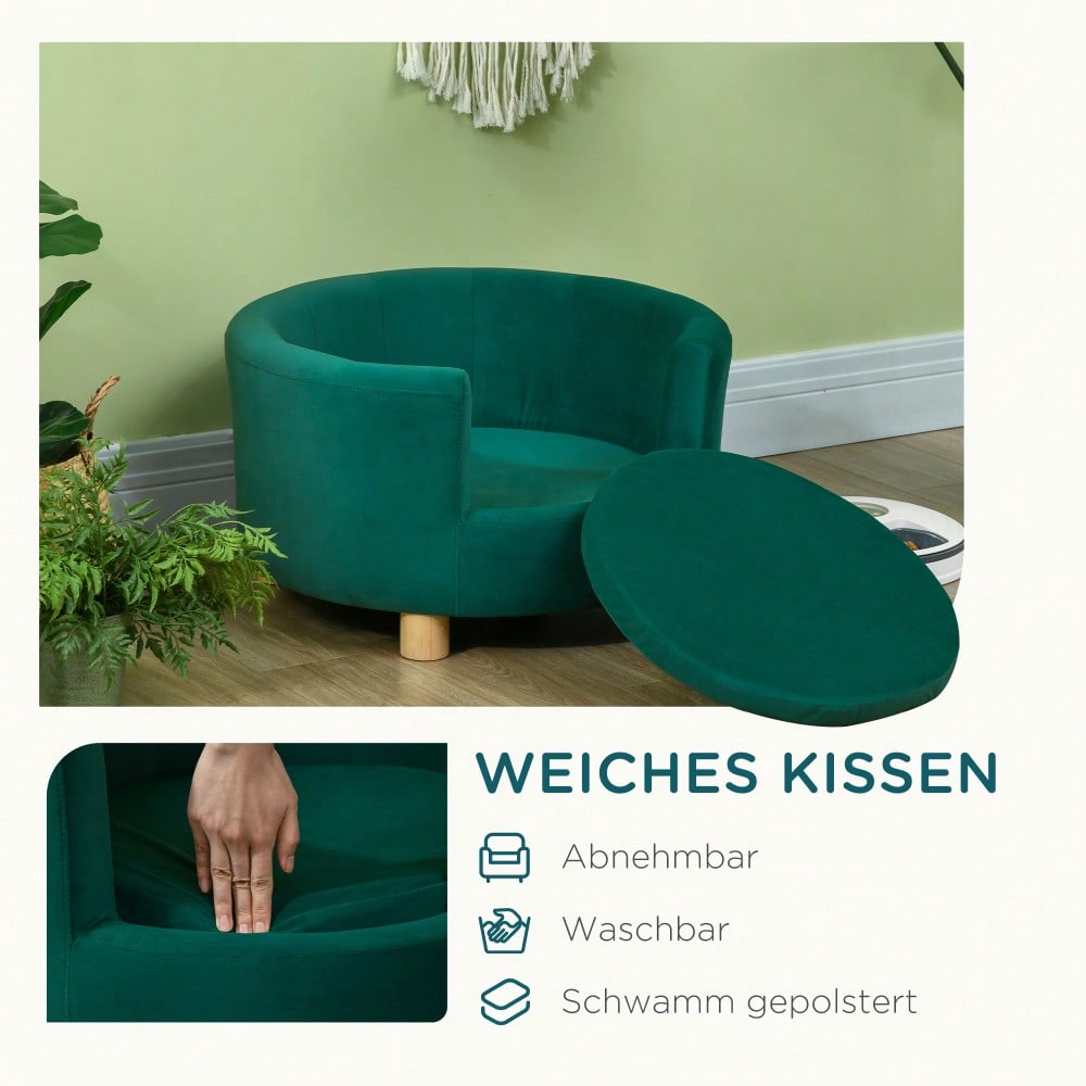 PawHut Hundesofa mit weichem Bezug & Holzbeinen | Elegantes Hundebett mit waschbarer Hülle | 65x64x37 cm (LxBxH), beige