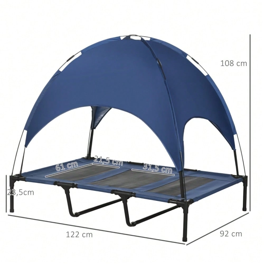 PawHut Outdoor Hundebett mit Baldachin & wasserfester Abdeckung | Klappbares, wetterfestes Hundesofa für den Garten | Tragbarer Hundeschlafplatz für große Hunde, 122x92x108 cm, blau-schwarz