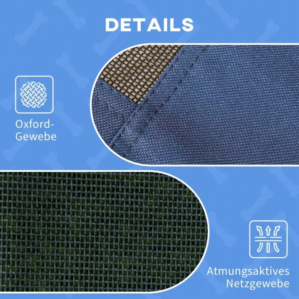 PawHut Outdoor Hundebett mit Baldachin & wasserfester Abdeckung | Klappbares, wetterfestes Hundesofa für den Garten | Tragbarer Hundeschlafplatz für große Hunde, 122x92x108 cm, blau-schwarz