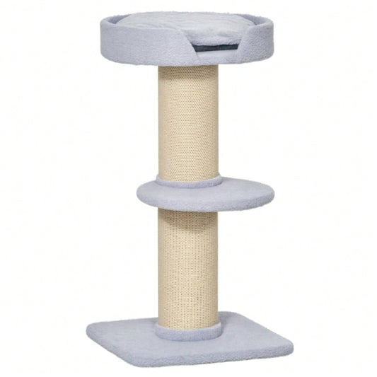 PawHut Kratzbaum mit 30 kg Belastbarkeit | Kratz- und Spielturm mit Sisalstamm & Plattform | Stabiler Kratzbaum für schwere Katzen, 45x45x91 cm, hellblau