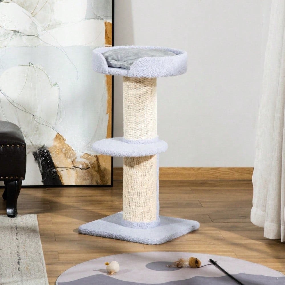 PawHut Kratzbaum mit 30 kg Belastbarkeit | Kratz- und Spielturm mit Sisalstamm & Plattform | Stabiler Kratzbaum für schwere Katzen, 45x45x91 cm, hellblau