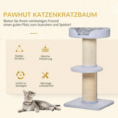 PawHut Kratzbaum mit 30 kg Belastbarkeit | Kratz- und Spielturm mit Sisalstamm & Plattform | Stabiler Kratzbaum für schwere Katzen, 45x45x91 cm, hellblau