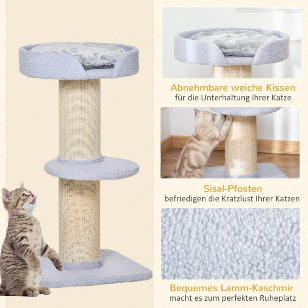 PawHut Kratzbaum mit 30 kg Belastbarkeit | Kratz- und Spielturm mit Sisalstamm & Plattform | Stabiler Kratzbaum für schwere Katzen, 45x45x91 cm, hellblau
