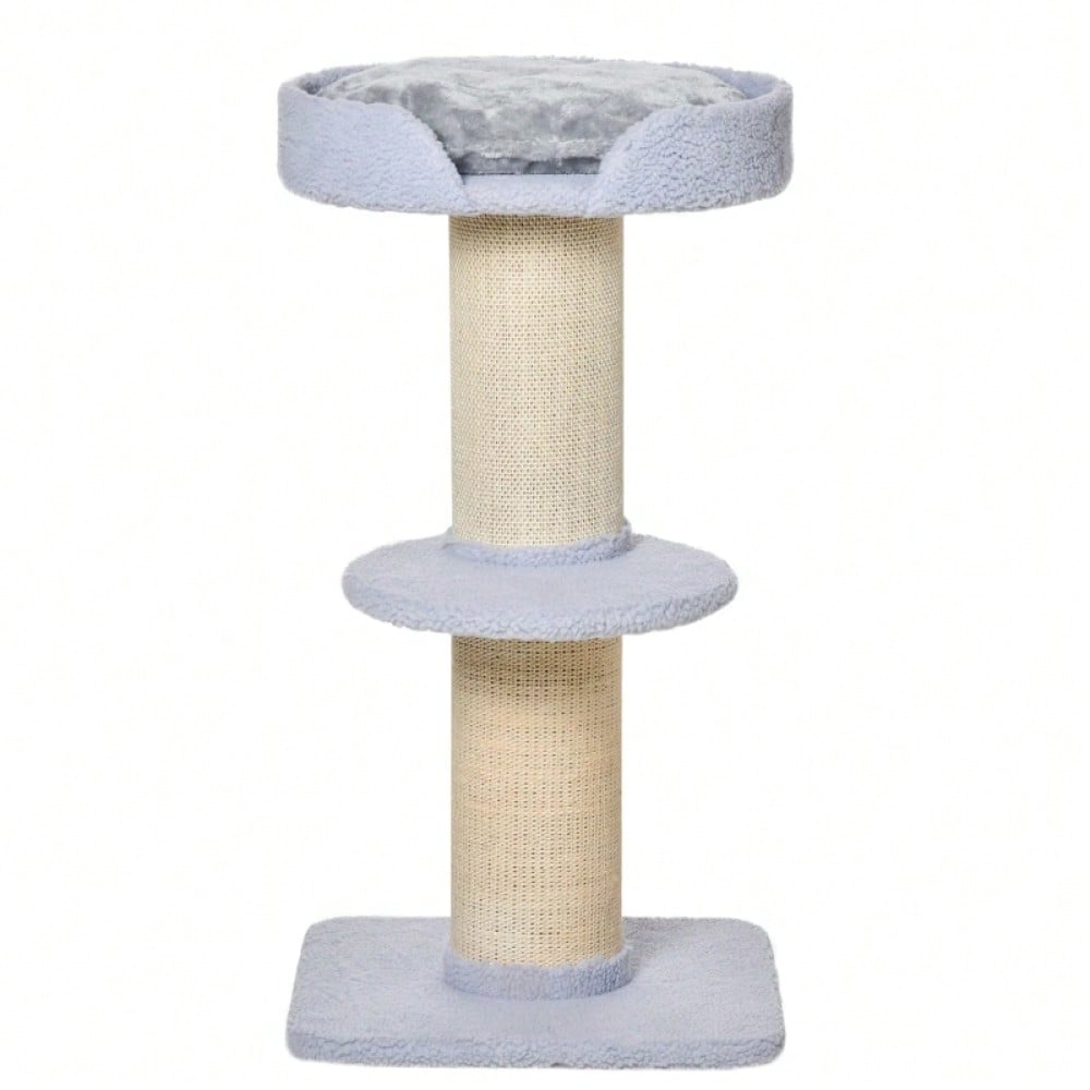 PawHut Kratzbaum mit 30 kg Belastbarkeit | Kratz- und Spielturm mit Sisalstamm & Plattform | Stabiler Kratzbaum für schwere Katzen, 45x45x91 cm, hellblau