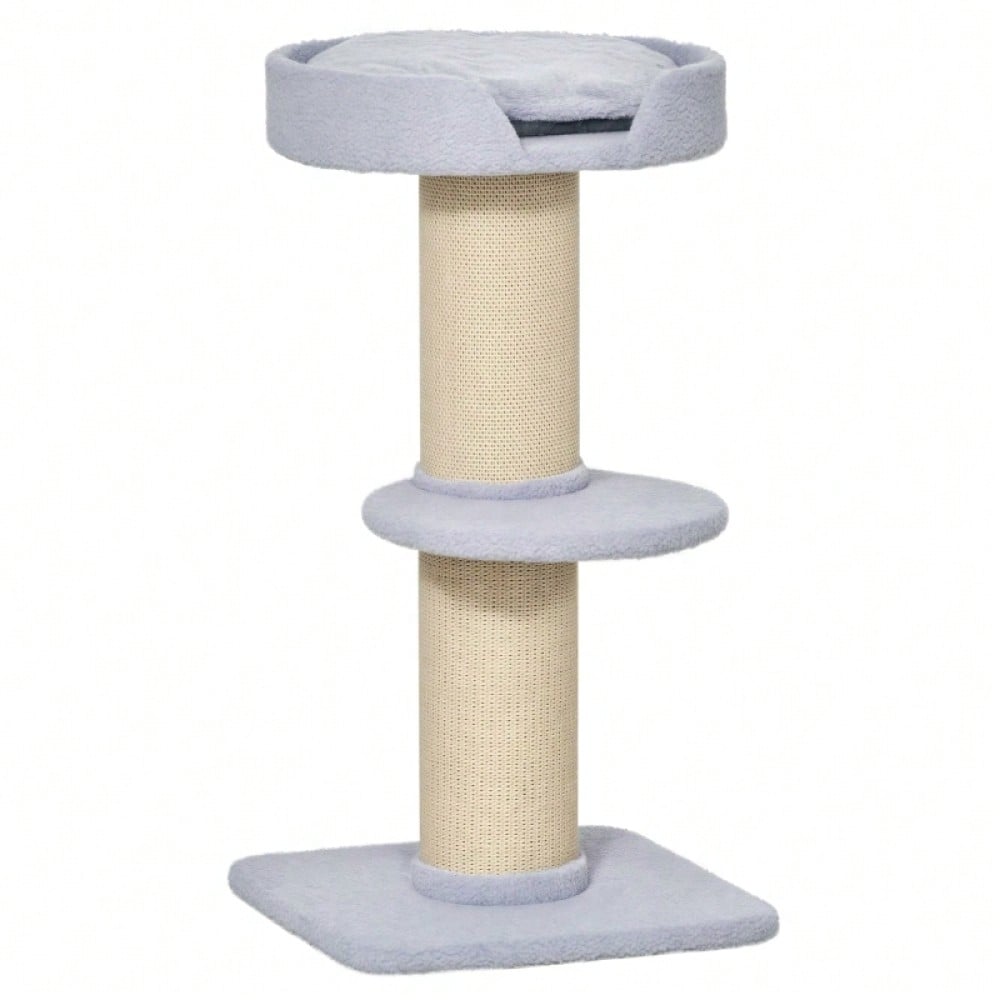 PawHut Kratzbaum mit 30 kg Belastbarkeit | Kratz- und Spielturm mit Sisalstamm & Plattform | Stabiler Kratzbaum für schwere Katzen, 45x45x91 cm, hellblau