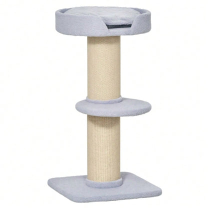 PawHut Kratzbaum mit 30 kg Belastbarkeit | Kratz- und Spielturm mit Sisalstamm & Plattform | Stabiler Kratzbaum für schwere Katzen, 45x45x91 cm, hellblau
