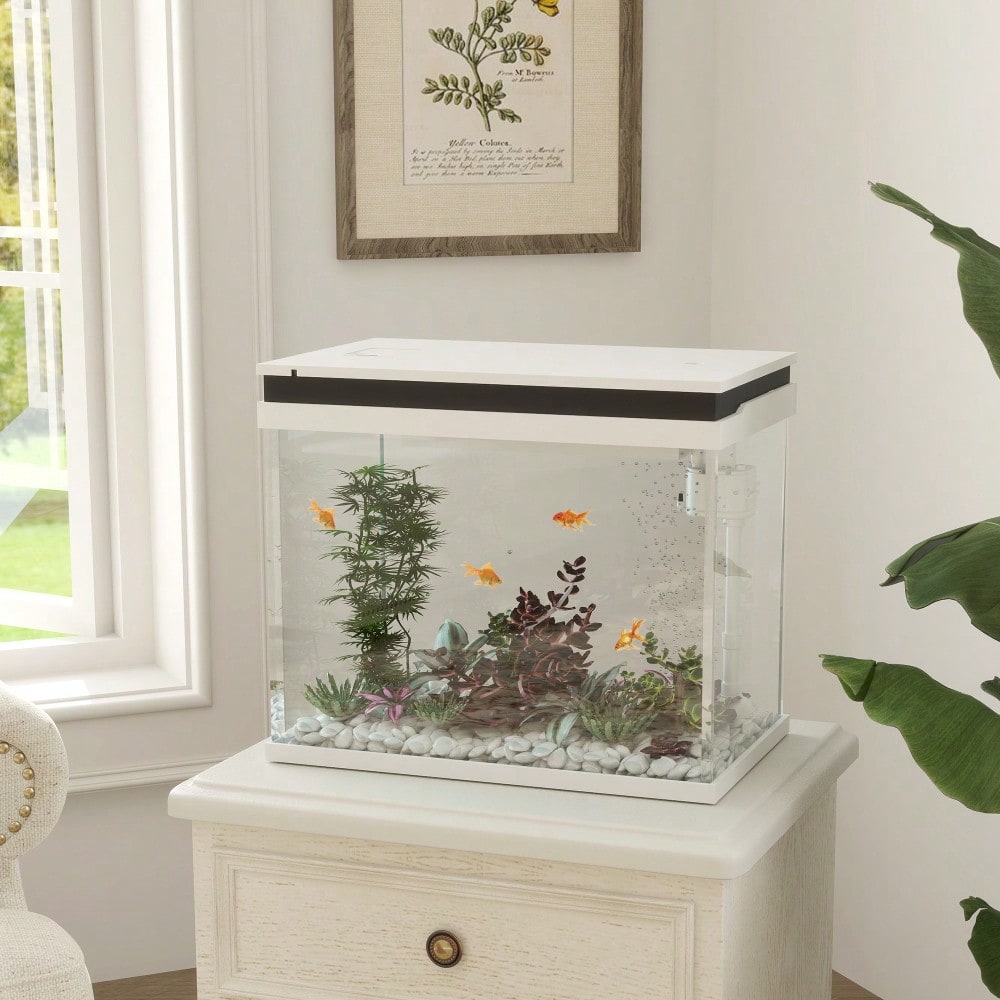 PawHut 41 Liter Komplett-Aquarium mit Filter, LED-Beleuchtung & Pumpe | Glas-Aquarium Starter-Set für Süßwasserfische | Inkl. Filtersystem, Wasserpumpe & weißen LED-Lichtern, kompakt