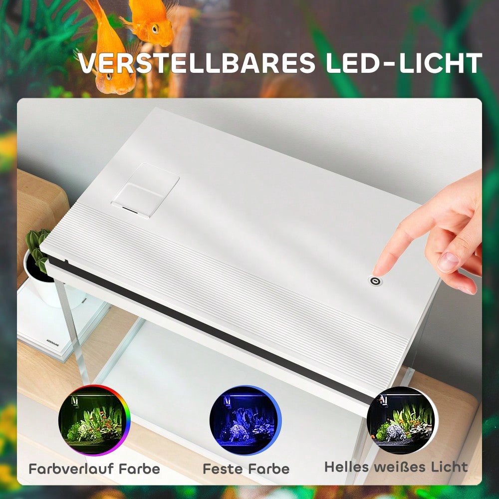 PawHut 41 Liter Komplett-Aquarium mit Filter, LED-Beleuchtung & Pumpe | Glas-Aquarium Starter-Set für Süßwasserfische | Inkl. Filtersystem, Wasserpumpe & weißen LED-Lichtern, kompakt
