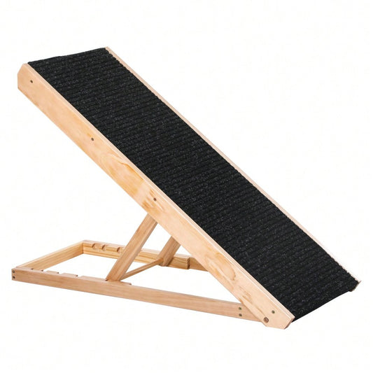 PawHut Verstellbare Hunderampe mit rutschfestem Teppich | Haustierrampe aus Kiefernholz für Auto, Couch & Bett | Anti-Rutsch Oberfläche für Hunde & Katzen bis XX kg, 90x40x61 cm