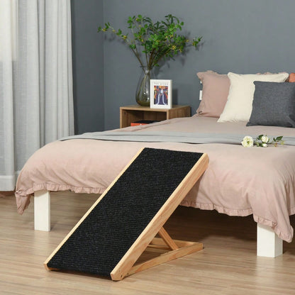 PawHut Verstellbare Hunderampe mit rutschfestem Teppich | Haustierrampe aus Kiefernholz für Auto, Couch & Bett | Anti-Rutsch Oberfläche für Hunde & Katzen bis XX kg, 90x40x61 cm
