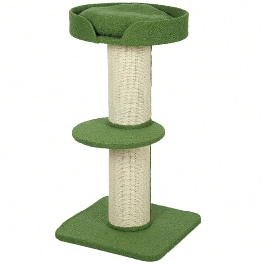 PawHut Kratzbaum 91 cm mit Katzenbett & Plattform | Spielbaum aus weicher Lammwolle in Grün | Stabiler Katzenbaum mit kuscheligem Schlafplatz, 91x45x45 cm