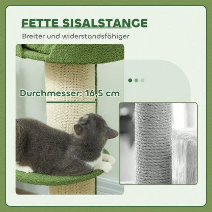 PawHut Kratzbaum 91 cm mit Katzenbett & Plattform | Spielbaum aus weicher Lammwolle in Grün | Stabiler Katzenbaum mit kuscheligem Schlafplatz, 91x45x45 cm