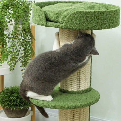 PawHut Kratzbaum 91 cm mit Katzenbett & Plattform | Spielbaum aus weicher Lammwolle in Grün | Stabiler Katzenbaum mit kuscheligem Schlafplatz, 91x45x45 cm