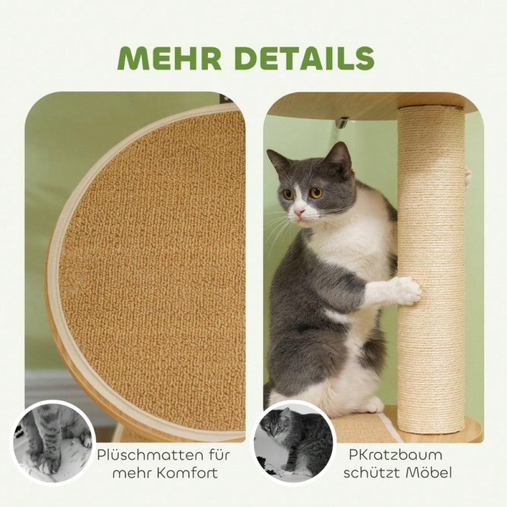 PawHut Deckenhoher Kratzbaum mit Anti-Kipp-Sicherung | Kratzbaum bis zur Decke mit Sisal-Pfosten | Aus Holzwerkstoff in Eiche & Cremeweiß, stabil und platzsparend