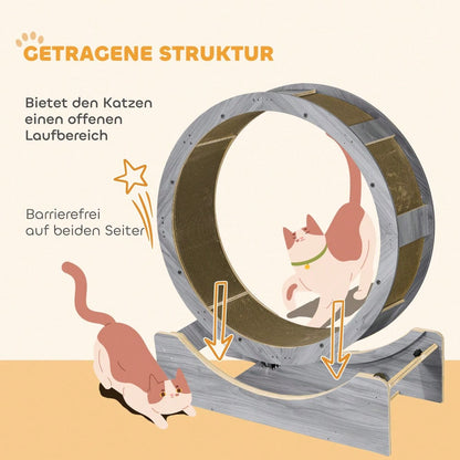PawHut Premium Laufrad für Katzen 91 cm mit Sicherheitsbremse & Kratzbrett | Katzenlaufrad für gesunde Bewegung und Stressabbau | Robustes Trainingsrad in Grau, für aktive Katzen
