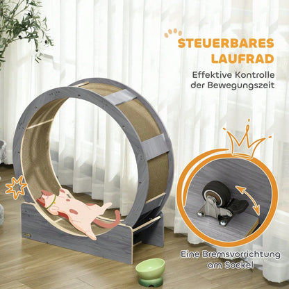 PawHut Premium Laufrad für Katzen 91 cm mit Sicherheitsbremse & Kratzbrett | Katzenlaufrad für gesunde Bewegung und Stressabbau | Robustes Trainingsrad in Grau, für aktive Katzen