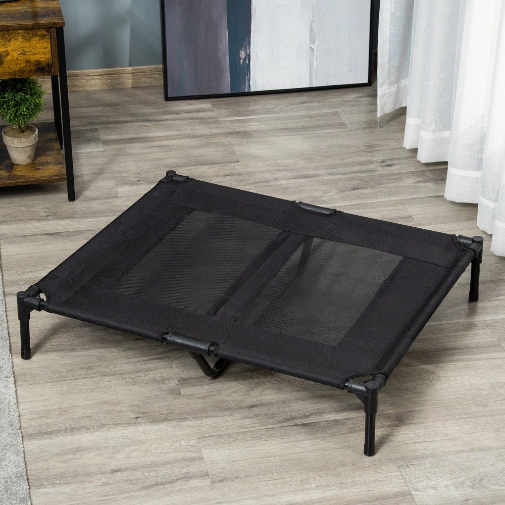 PawHut Erhöhtes Outdoor Hundebett mit wasserfester Oxford-Polyester Bezug | Klappbares Hundesofa für Garten, Terrasse & Balkon | Wetterfeste Hundeliege in Schwarz, 92x76x18 cm