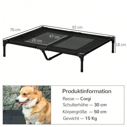 PawHut Erhöhtes Outdoor Hundebett mit wasserfester Oxford-Polyester Bezug | Klappbares Hundesofa für Garten, Terrasse & Balkon | Wetterfeste Hundeliege in Schwarz, 92x76x18 cm