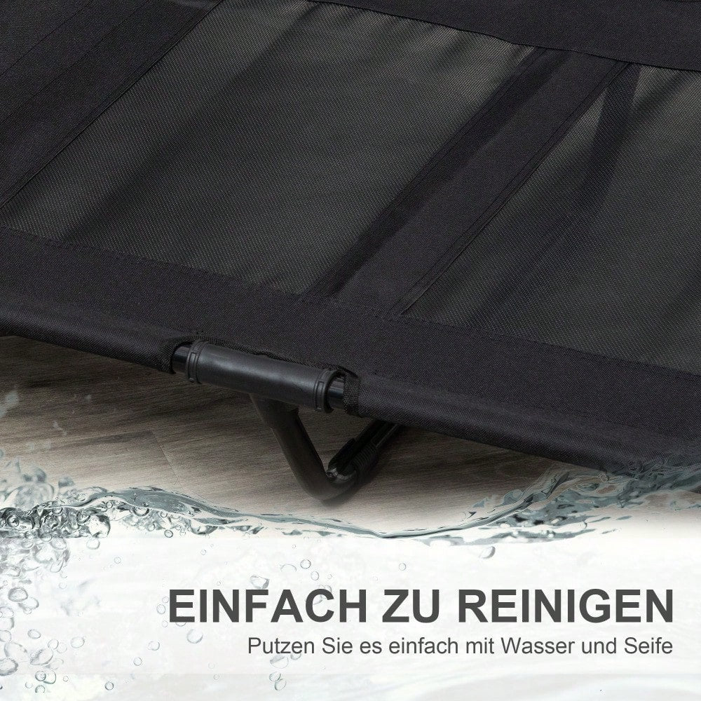 PawHut Erhöhtes Outdoor Hundebett mit wasserfester Oxford-Polyester Bezug | Klappbares Hundesofa für Garten, Terrasse & Balkon | Wetterfeste Hundeliege in Schwarz, 92x76x18 cm