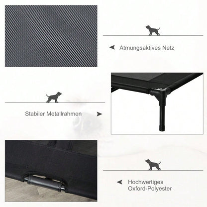 PawHut Erhöhtes Outdoor Hundebett mit wasserfester Oxford-Polyester Bezug | Klappbares Hundesofa für Garten, Terrasse & Balkon | Wetterfeste Hundeliege in Schwarz, 92x76x18 cm