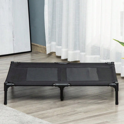 PawHut Erhöhtes Outdoor Hundebett mit wasserfester Oxford-Polyester Bezug | Klappbares Hundesofa für Garten, Terrasse & Balkon | Wetterfeste Hundeliege in Schwarz, 92x76x18 cm