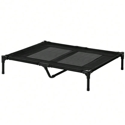 PawHut Erhöhtes Outdoor Hundebett mit wasserfester Oxford-Polyester Bezug | Klappbares Hundesofa für Garten, Terrasse & Balkon | Wetterfeste Hundeliege in Schwarz, 92x76x18 cm