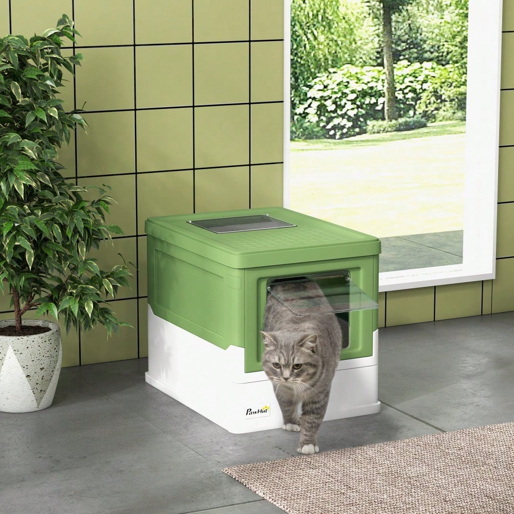 PawHut Katzentoilette mit Deckel & Geruchsverschluss | Katzenklo mit Bodenschale, inkl. Schaufel & Desodorierungsbox | Aus Kunststoff, 47,5x35,5x36,7 cm, für saubere Katzenhaltung