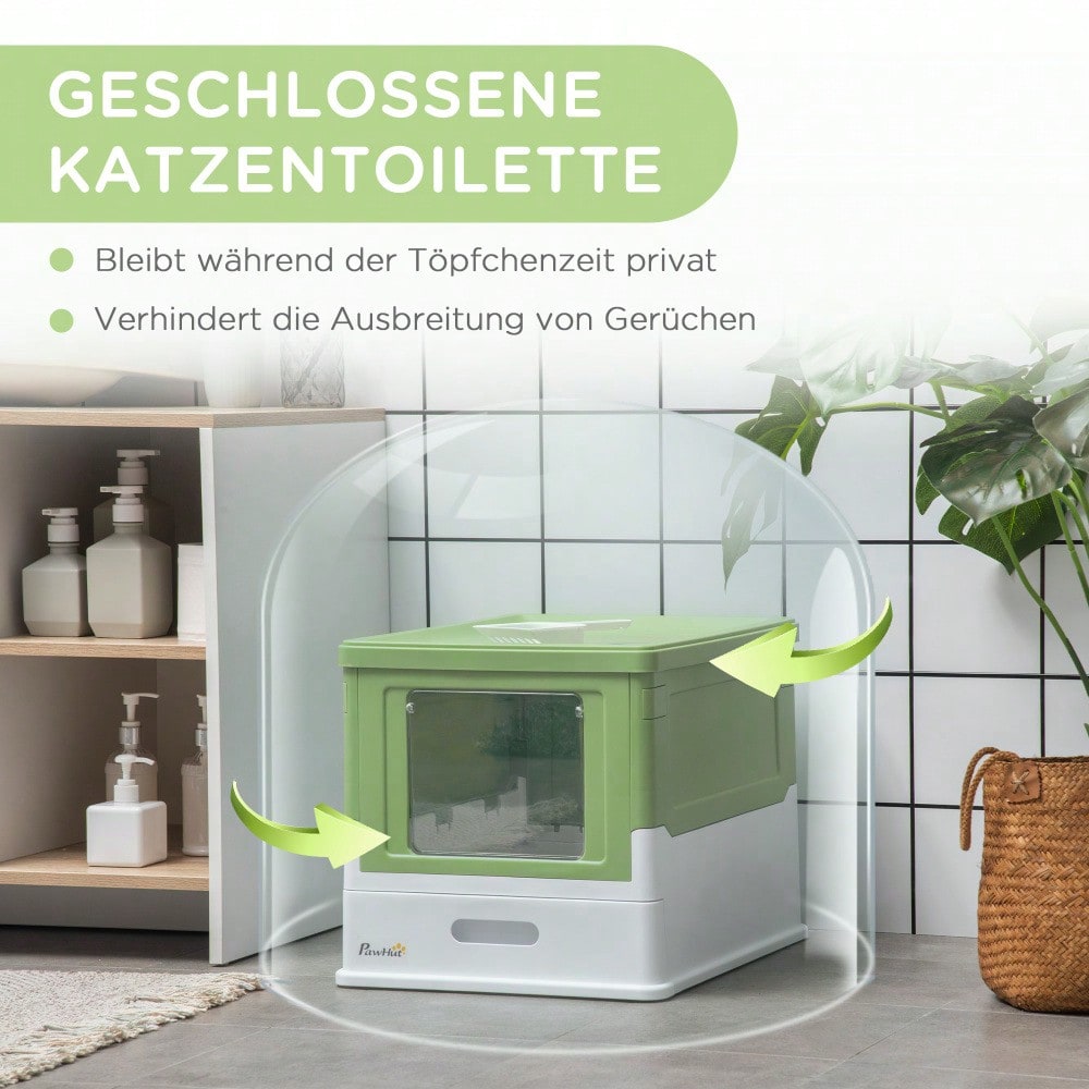 PawHut Katzentoilette mit Deckel & Geruchsverschluss | Katzenklo mit Bodenschale, inkl. Schaufel & Desodorierungsbox | Aus Kunststoff, 47,5x35,5x36,7 cm, für saubere Katzenhaltung