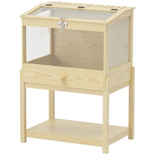 PawHut 2-Etagen Hamsterkäfig aus Naturholz mit klappbarem Deckel | Großer Nagerkäfig & Kleintierheim für Hamster und Mäuse | Mit Freilaufbereich, 83,2x50x103 cm