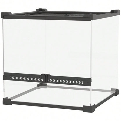 PawHut Glas-Terrarium für Reptilien mit erhöhtem & wasserdichtem Boden | Terrarium mit Sicherheits-Knopfschloss für Echsen & Schlangen | Wüstenterrarium mit belüftetem Design