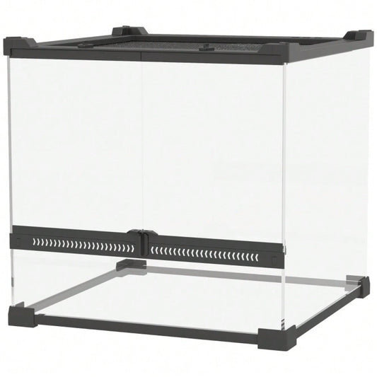PawHut Glas-Terrarium für Reptilien mit erhöhtem & wasserdichtem Boden | Terrarium mit Sicherheits-Knopfschloss für Echsen & Schlangen | Wüstenterrarium mit belüftetem Design