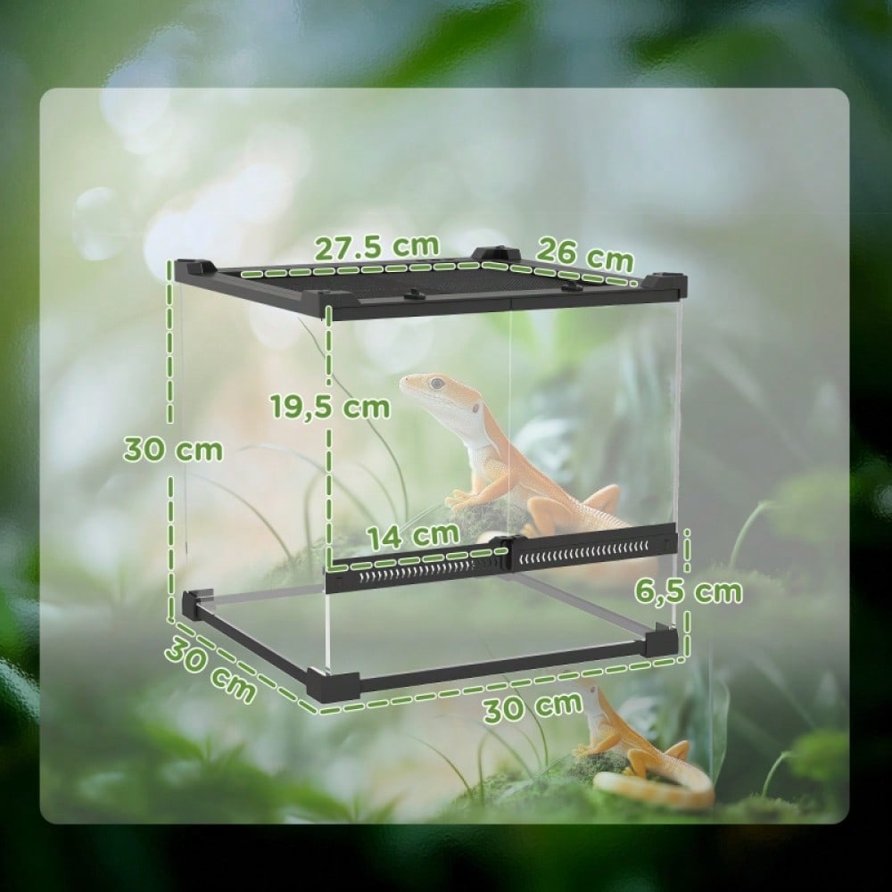 PawHut Glas-Terrarium für Reptilien mit erhöhtem & wasserdichtem Boden | Terrarium mit Sicherheits-Knopfschloss für Echsen & Schlangen | Wüstenterrarium mit belüftetem Design