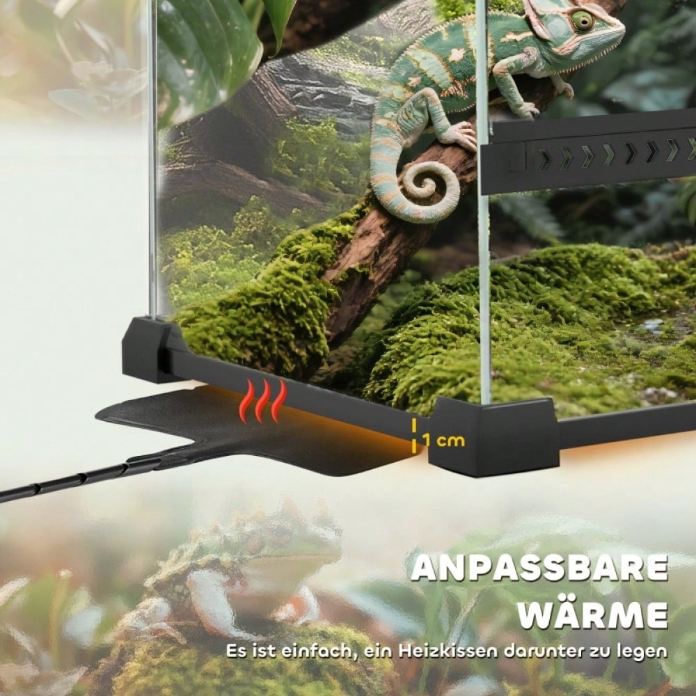 PawHut Glas-Terrarium für Reptilien mit erhöhtem & wasserdichtem Boden | Terrarium mit Sicherheits-Knopfschloss für Echsen & Schlangen | Wüstenterrarium mit belüftetem Design