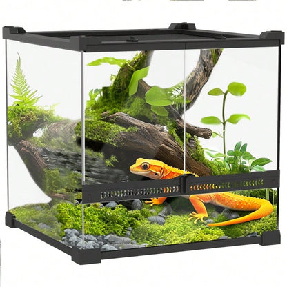 PawHut Glas-Terrarium für Reptilien mit erhöhtem & wasserdichtem Boden | Terrarium mit Sicherheits-Knopfschloss für Echsen & Schlangen | Wüstenterrarium mit belüftetem Design