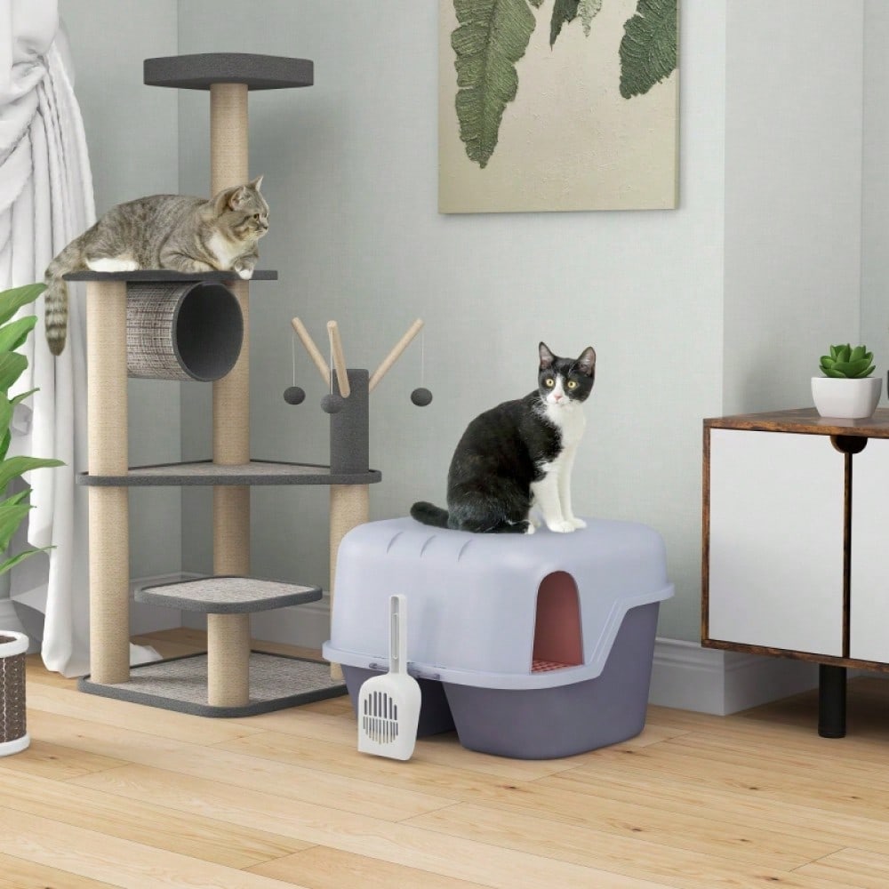 PawHut Katzentoilette mit Deckel & Geruchsverschluss | Katzenklo mit Schaufel, leicht zu reinigen & verschließbar | Inklusive Reinigungsschaufel, Lila