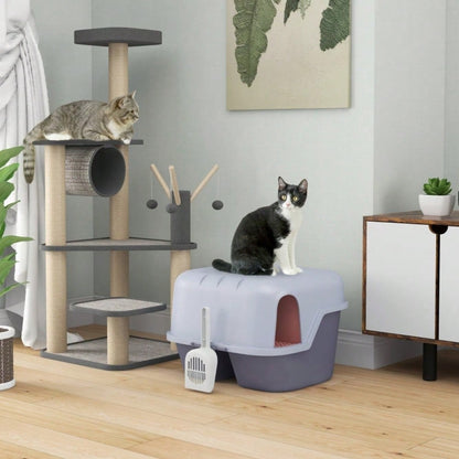 PawHut Katzentoilette mit Deckel & Geruchsverschluss | Katzenklo mit Schaufel, leicht zu reinigen & verschließbar | Inklusive Reinigungsschaufel, Lila